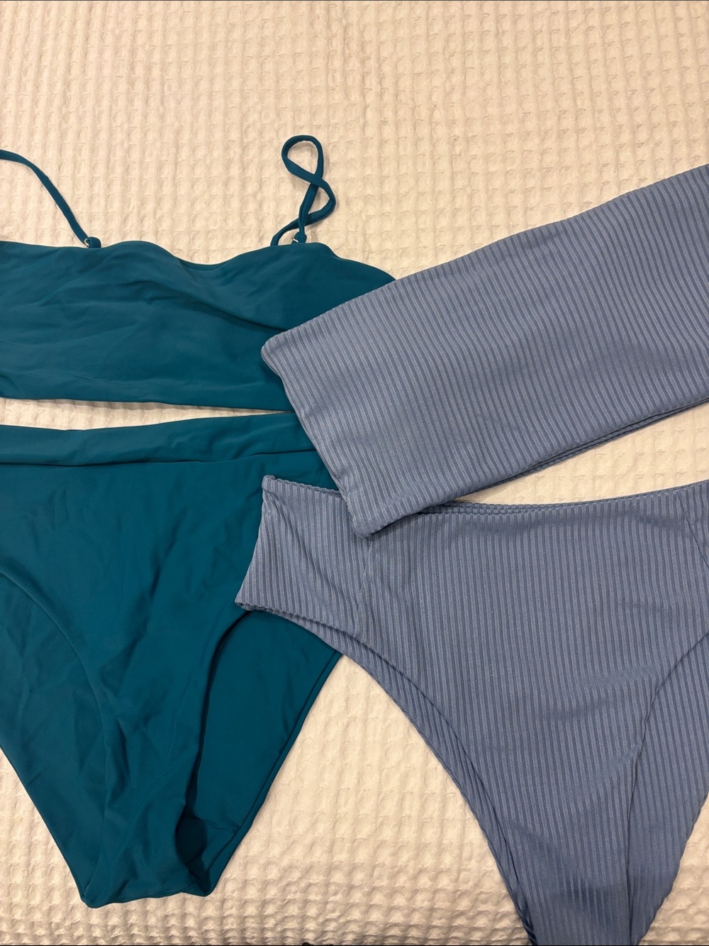 SHEIN Teal & Light Blue Ribbed Two-Piece Swim Set